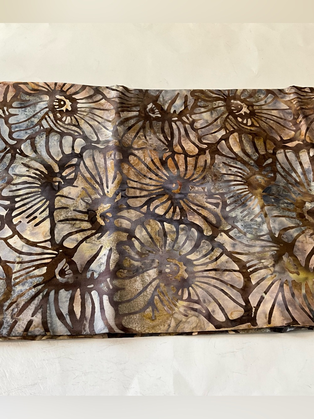Quilt Sewing Floral Batik  Fabric Multicolor 1 Yard 44" Wide Brown Blue Cotton
